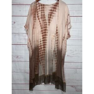 Kyemi Pink & Brown Tie Dye Fringe Trimmed Kimono